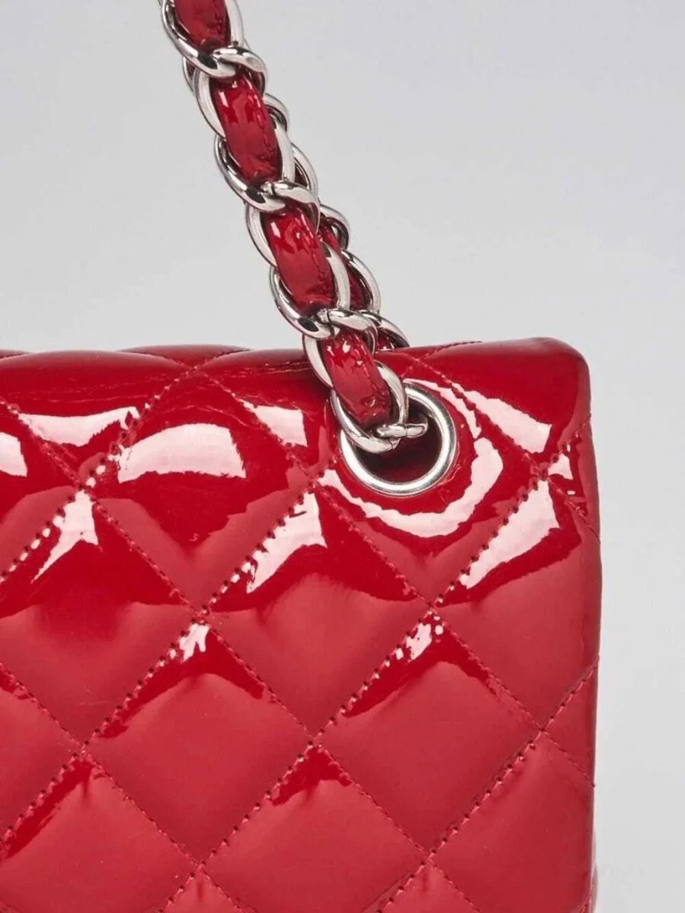Chanel Red Quilted Patent Leather Classic Jumbo Double Flap Bag